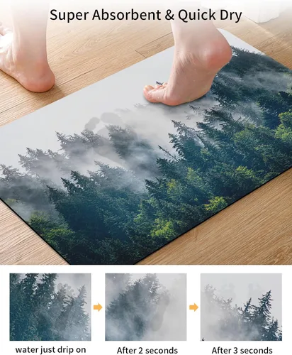 Miniatura 3 de Alfombra de baño Green Forest para bañera, antideslizante, de secado rápido y absorbente, tierra de diatomeas, cocina, ducha, fregadero, lavable