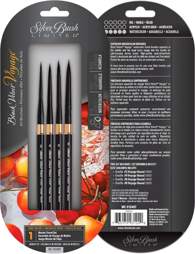 Miniatura 12 de Silver Brush Limited WC-3000S - Juego de acuarela Master de terciopelo negro, juego de 3 pinceles, forro de escritura tamaño 1, tamaño de lavado