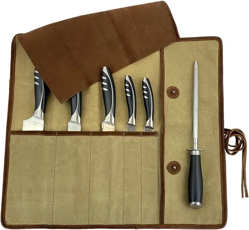 Miniatura 13 de Estuche de cuero rústico para cuchillos, bolsa duradera para cuchillos de chef para chefs profesionales, bolsa de rollo de cuchillos, funda