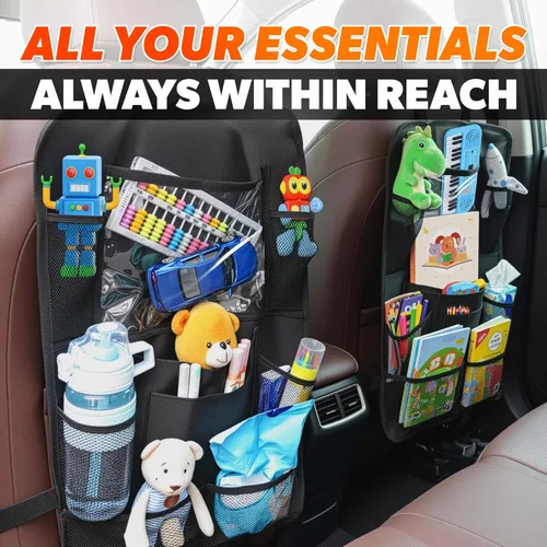 Miniatura 8 de Organizador universal para asiento trasero de automóvil de 23.4 x 16 pulgadas, con 9 bolsillos grandes y soporte transparente para tableta, hecho
