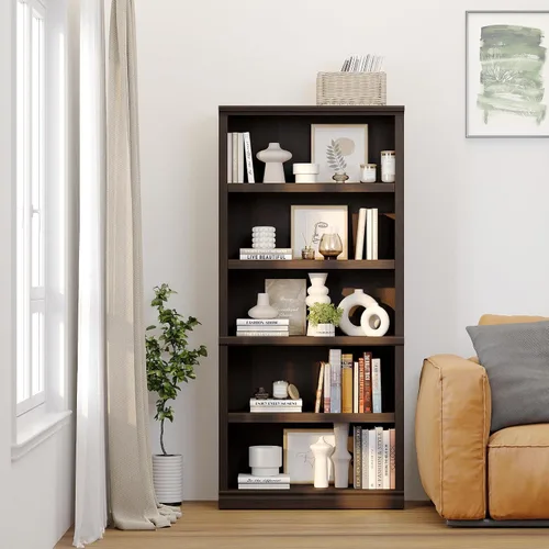 Miniatura 6 de blini Estantería Alta de 5 Baldas con Libreros de Madera, 33 Pulgadas de Ancho, Estante de Piso para Exhibición y Almacenamiento, 70 Pulgadas