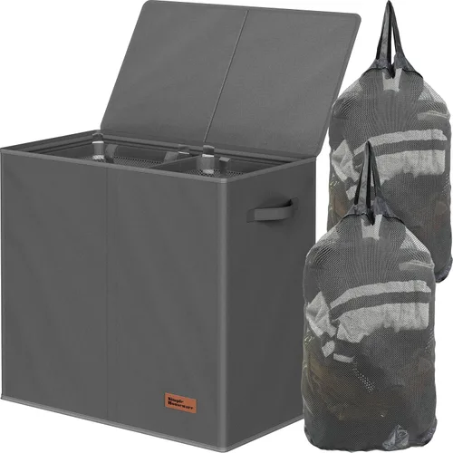 Simple Houseware - Cesta doble para la ropa sucia con tapa y bolsas de lavandería extraíbles, gris oscuro
