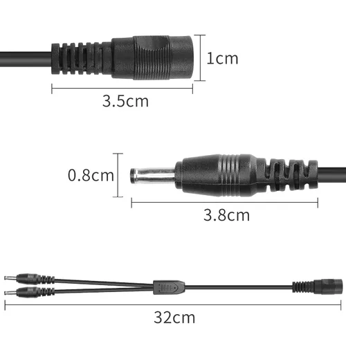 Miniatura 5 de YACSEJAO 2 cables divisor en Y de 12 V CC de 1 pie de CC de 0.138 in x 0.053 in, 1 cable adaptador macho a 2 hembras para cámara de seguridad CCTV