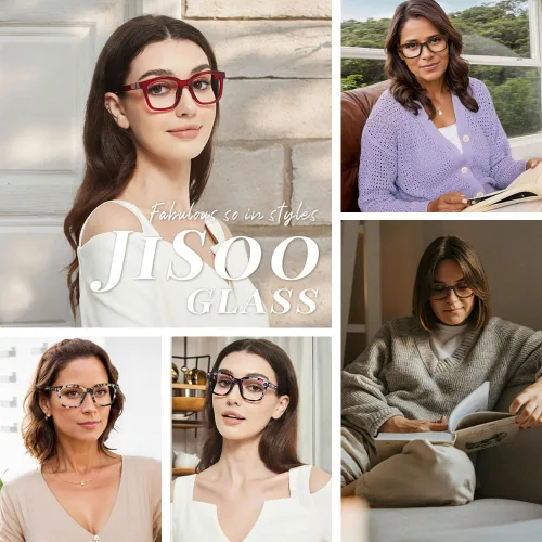 Miniatura 6 de JiSoo Anteojos de lectura cuadrados de gran tamaño para mujer 1.0, diseño grueso y elegante 1.0 para mujer con bisagra de resorte, cuarzo azul 1.0