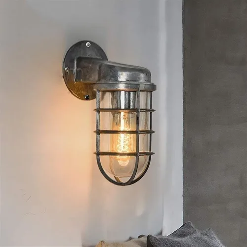 Miniatura 6 de WJJHERRH Creative Wrought Iron Glass Wall Lamp Retro Metal Cage Industrial Style Nautical for Bar Bedroom (Silver)