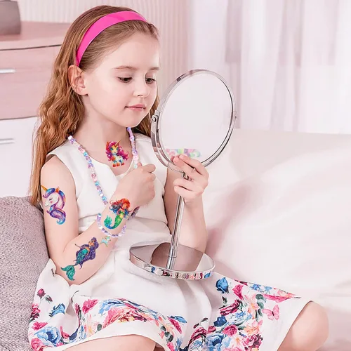 Miniatura 7 de Más de 150 tatuajes temporales con purpurina para niñas – Adhesivos impermeables envueltos individualmente – Sirena, unicornio, hada, mariposa y más