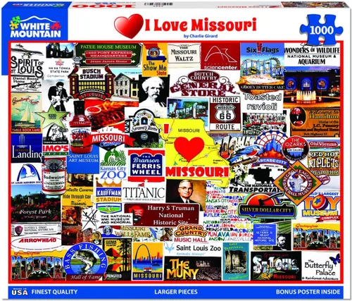 Miniatura 2 de White Mountain Rompecabezas de 1000 piezas con collage estatal Show Me con piezas grandes para adultos y familia de 24 x 30 pulgadas - I Love