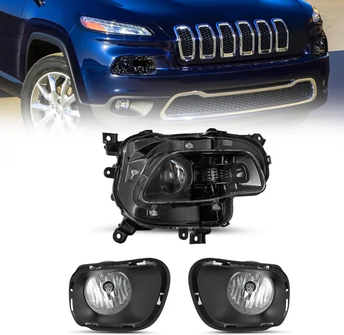 Miniatura 26 de JSBOYAT Compatible con 2014-2018 Jeep Cherokee Luz LED DRL de estacionamiento Señal de giro estilo OE Faros LED DRL cromados para parachoques Señal