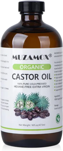 Aceite de ricino orgánico prensado en frío sin refinar, 100% puro y libre de hexano, ideal para paquete de aceite de ricino, cuidado de la piel y