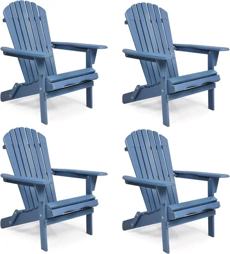Miniatura 12 de Silla Adirondack plegable de madera de gran tamaño con respaldo y tabla de asiento premontados, silla de descanso para patio al aire libre, jardín