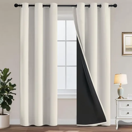 Miniatura 163 de Yakamok Cortinas negras, cortinas de ventana con aislamiento térmico y eficiencia energética para dormitorio, cortinas opacas completas y cortinas