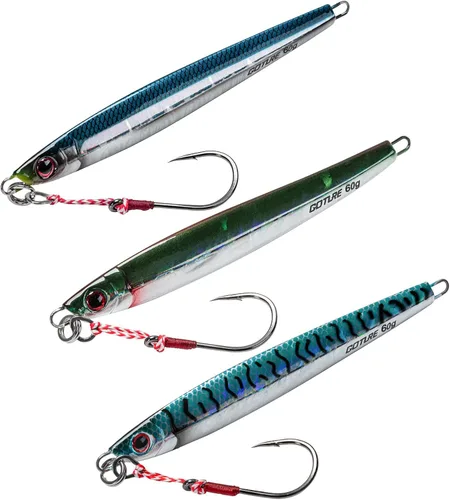 Goture Fishing Jigs Saltwater 60g-200g with Assist Hook, Glow Vertical Jigs, Speed Fast Lead Jig Sea Fishing Jigging Spoon Lures for Tuna, Salmon,