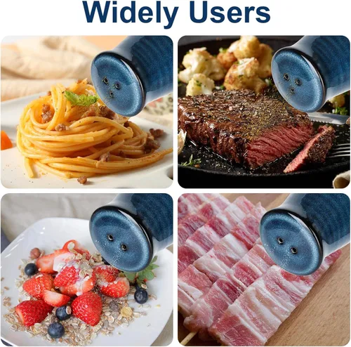 Miniatura 2 de Hasense Salero y pimentero de cerámica, juego de 2 saleros de granja azul marino, coctelero de especias vintage para cocina compacta, viajes
