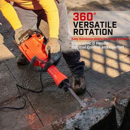 Miniatura 4 de XtremepowerUS - Martillo neumático de demolición de alta resistencia de 2200 vatios, triturador de concreto, punta de cincel, con pala, estuche