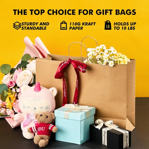 Miniatura 6 de RACETOP Bolsas de Papel Marrón Grandes con Asas al Por Mayor 100 Piezas 16x6x12 Pulgadas Bolsas de Regalo al Por Mayor, Bolsas de Papel Kraft Marrón