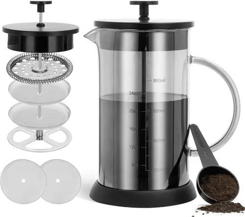 Miniatura 16 de YMMIND Cafetera de prensa francesa de 21 onzas, cafetera espresso de 4 tazas, cafetera de borosilicato engrosado resistente al calor para café frío