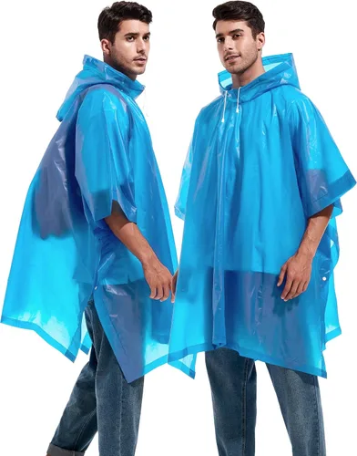Miniatura 7 de Paquete de 2 ponchos de lluvia para adultos, reutilizables, impermeables, de supervivencia, emergencia, resistente, con capucha con cordón
