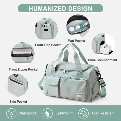 Miniatura 147 de Pequeña bolsa de gimnasio para mujer, bolsa de viaje con compartimento para zapatos