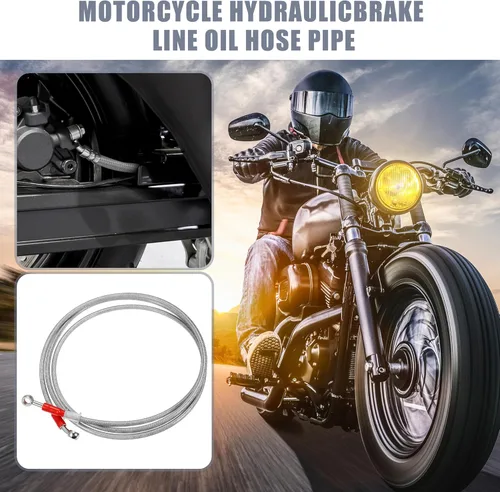 Miniatura 2 de X AUTOHAUX 90.6 in 90.55 "0.394 in ID motocicleta hidráulica línea de aceite manguera de aceite 28 ° 0 ° cable trenzado de acero inoxidable para ATV