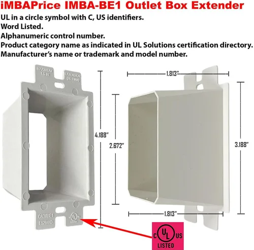 Miniatura 2 de iMBAPrice IMBA-BE1 - Extensor de caja de toma de corriente eléctrica no metálica de 1 banda para accesorios de receptáculos de interruptor