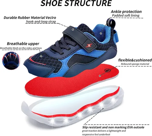Miniatura 4 de Zapatos iluminados para niños y niñas, ligeros, con luces LED intermitentes, malla con purpurina, transpirables, adorables tenis para niños pequeños