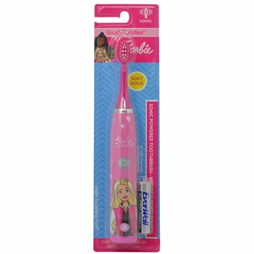 Brush Buddies Barbie - Cepillo de dientes eléctrico con pilas para niños, cerdas suaves y potencia sónica, perfecto para niños, niñas e higiene