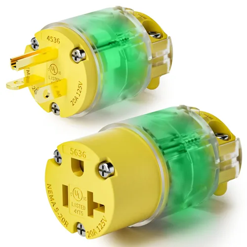 Miniatura 12 de 1 paquete de extremos de repuesto para cable de extensión de 20 amperios iluminados 120-125 voltios, NEMA 5-20R, 2 polos 3 cables, hoja recta