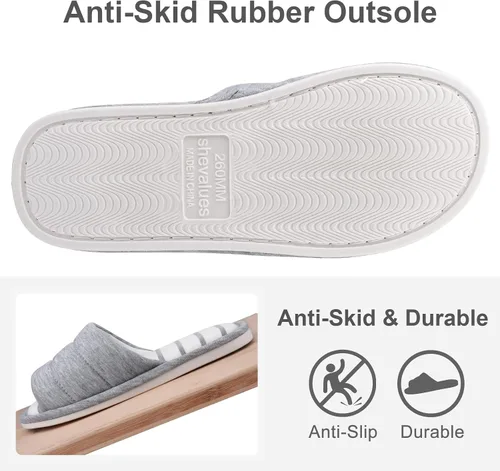 Miniatura 5 de shevalues - Pantuflas suaves de interior para mujer, con puntera abierta, de algodón, espuma viscoelástica, fácil de poner, zapatos para casa