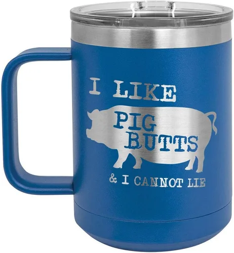 Miniatura 8 de Taza de café con tapa deslizante con texto en inglés "I Like Pig Butts 15 oz" Taza de café de viaje aislada Idea de regalo para barbacoa y Negro
