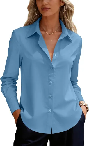 Miniatura 17 de siliteelon Camisas de vestir con botones para mujer, camisas de vestir de manga larga para mujer, camisas de trabajo de algodón de ajuste regular