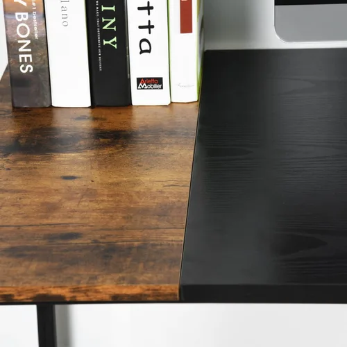 Miniatura 5 de FurnitureR Escritorio para computadora con estantes para espacios pequeños, escritorio simple para oficina en casa, escritorio de estudio, Marrón