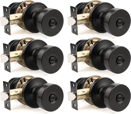 Miniatura 27 de Orger Paquete de 1 pomo de puerta interior negro mate, perilla de puerta de privacidad reversible con cerradura, pomo redondo sin llave para baño