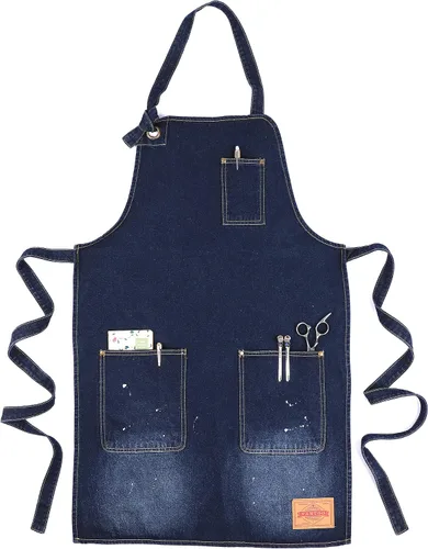 Miniatura 10 de Delantal de Chef de Mezclilla para Mujeres con Bolsillos, Delantal de Cocina de Camarera de Jean para Hombres para Cocinar Jardinería Pintura
