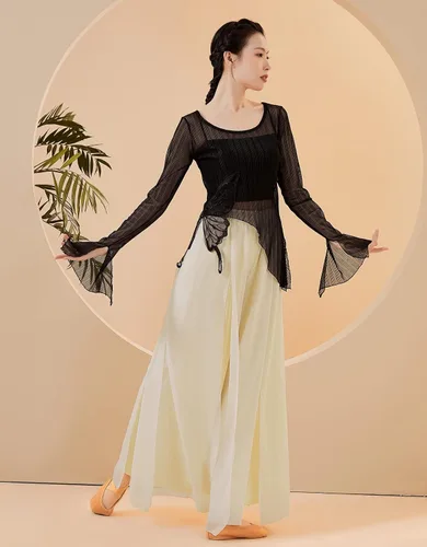 Miniatura 7 de Camiseta de malla transparente con cuello redondo y manga larga para mujer