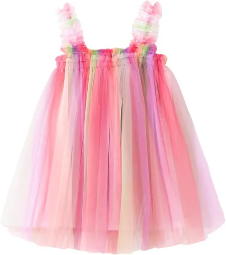 Miniatura 3 de BGFKS - Vestido tutú de tul escalonado para niñas pequeñas y bebés, conjunto de falda tutú de princesa, colores del arco iris, viene con una diadema