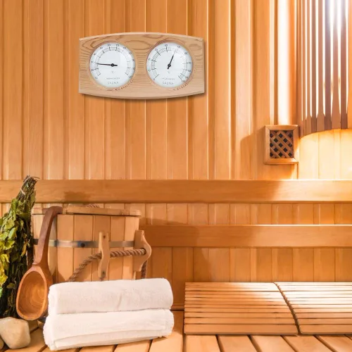 Miniatura 4 de Termómetro de sauna, termómetro higrómetro de madera 2 en 1, termómetro de doble esfera higrómetro higrómetro para accesorios de sala de sauna