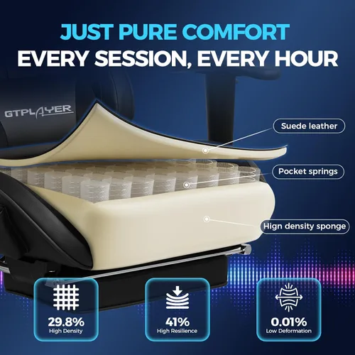 Miniatura 5 de GTPLAYER Silla de juegos con altavoces, sillas de videojuegos con reposapiés para adultos, silla reclinable ergonómica para computadora de PC