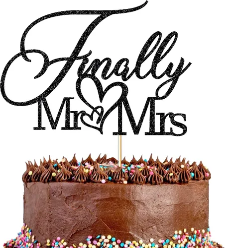 Miniatura 12 de Finally Mr & Mrs - Decoración para tartas, aniversario de boda, despedida de soltera, decoración romántica para tartas (acrílico, negro)