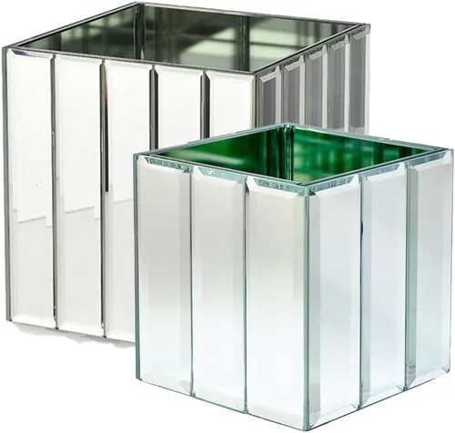 Miniatura 12 de Serene Spaces Living Jarrón grande con tira de espejo Gatsby – Jarrón de vidrio inspirado en el Art Deco con acabado de espejo, mide 5.75 pulgadas