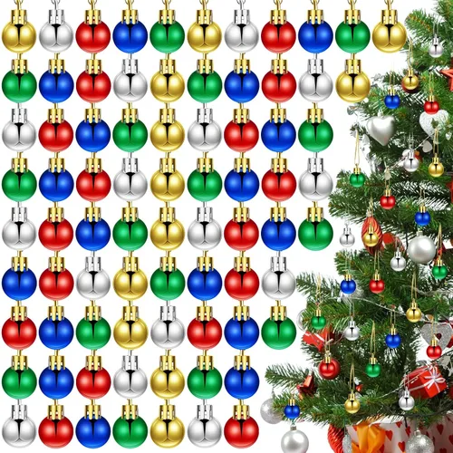 Miniatura 8 de Poen 200 Piezas Mini Adornos de Bolas de Navidad de 0.79 Pulgadas Bolas de Árbol de Navidad Adornos Miniatura para Árbol Coloridos Colgante