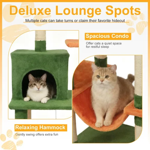 Miniatura 3 de DORTALA Árbol para gatos de interior, torre para gatos de 58 pulgadas de alto con percha superior, condominio, hamaca, postes rascadores de sisal, 3