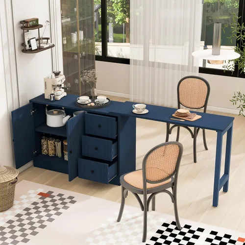 Miniatura 9 de Merax Aparador de buffet de madera moderna con 2 puertas, armario de almacenamiento independiente de estilo casa de campo, mesa consola para sala