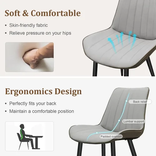 Miniatura 3 de Juego de 4 sillas de comedor tapizadas de piel sintética, modernas sillas de cocina y comedor con cómodos cojines y patas de metal negro, diseño