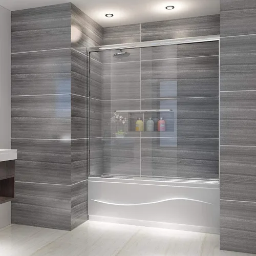 Miniatura 8 de ELEGANT 58.5-60 pulgadas de ancho x 57 3/8 pulgadas de alto, puertas corredizas de vidrio para bañera, puerta de ducha semi-sin marco con vidrio