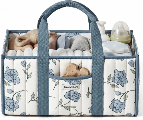 Miniatura 12 de Blissful Diary Organizador de pañales a cuadros, elegante cesta de almacenamiento para guardería, regalo para baby shower, artículos esenciales