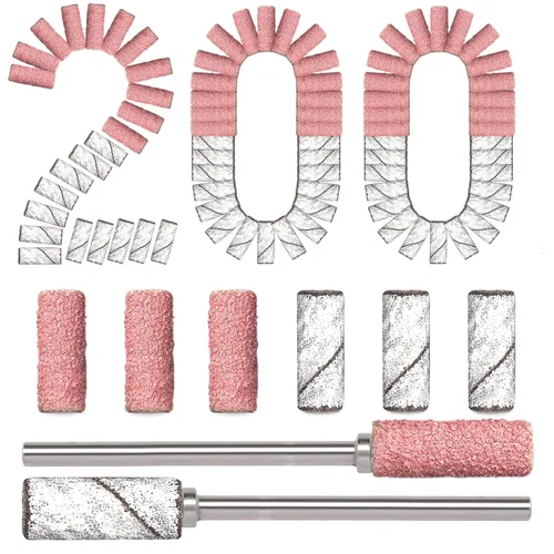 Miniatura 7 de BLESWIN 200 bandas de lijado pequeñas de grano #180#240 para taladro de uñas con 2 puntas de mandriles mejoradas de 3/32 pulgadas, mini bandas