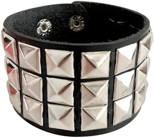 Fuqimanman2020 1-2 PCS Pulseras Brazaletes de Cuero Genuino Gótico Punk Metal de los 80s para Hombres y Mujeres, Negro Colorido Ajustable Rock Spike