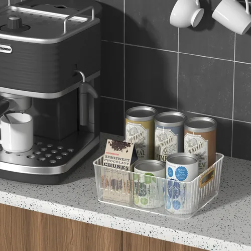 Miniatura 5 de Kekow Paquete de 6 cubos organizadores transparentes de despensa, contenedores de almacenamiento de plástico con asa para cocina, refrigerador
