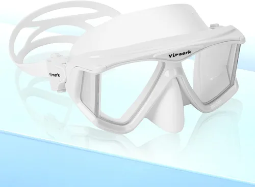Miniatura 7 de Máscara de buceo para adultos, máscara de esnórquel de vidrio templado antivaho con cubierta para la nariz, gafas de natación panorámicas de 180°