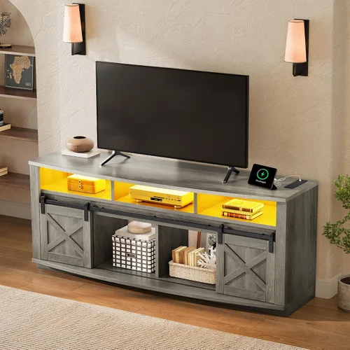 Miniatura 9 de YITAHOME Soporte de TV para TV de 75/80 pulgadas, Centro de Entretenimiento Negro de 70 pulgadas de ancho, Mueble de Medios Mesa de TV con Toma